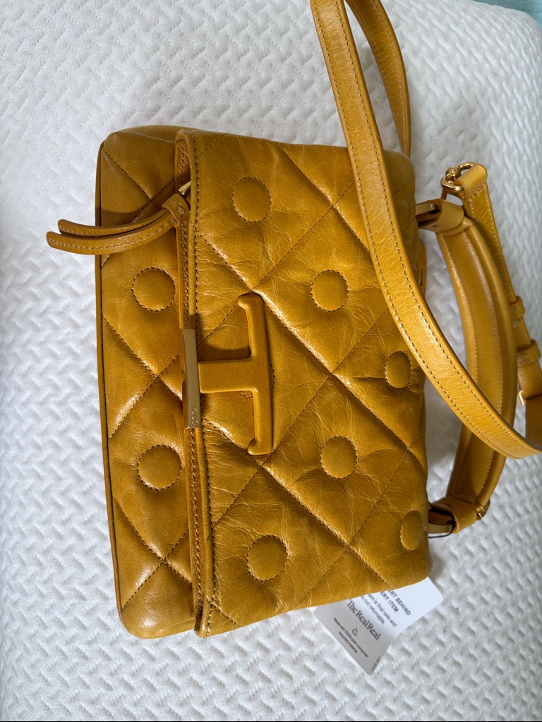 Tod's Mustard Quilted Leather Shoulder Bag With T Clasp
